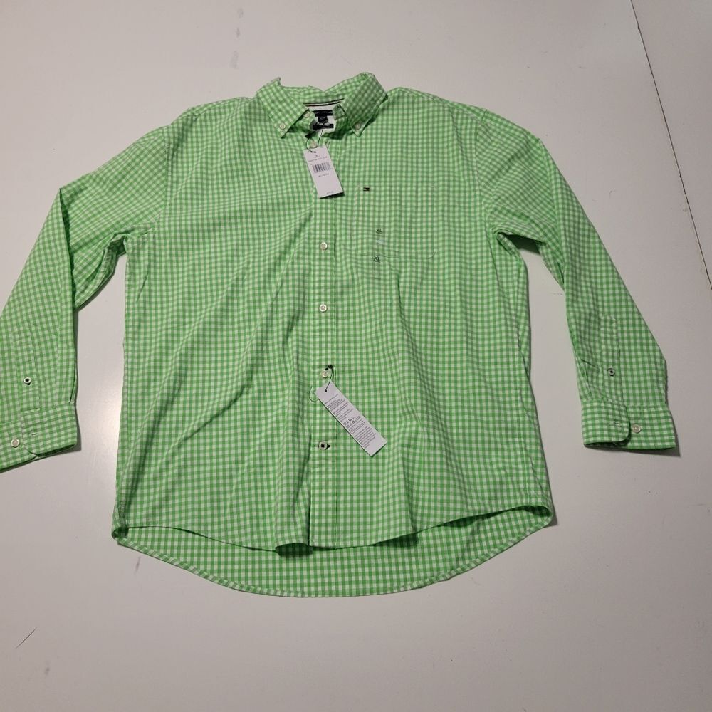 $80 NEW XL TALL GRAND ORGANIC COTTON GREEN WHITE CHECK LONG SLEEVE SHIRT NWT - Picture 11 of 13